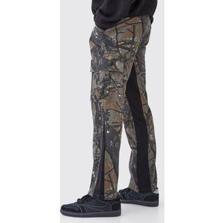 Mens Brown Slim Flare Forrest Camo Gusset Cargo Trouser