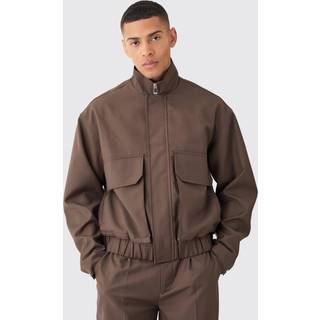Mens Chocolate Funnel Neck Relaxed Fit Utility Smart Jacket