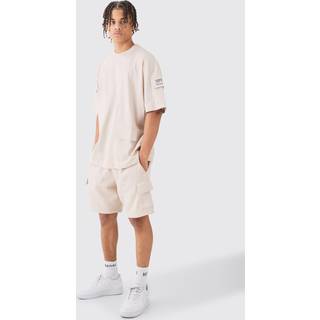 Mens Taupe Oversized Cargo T-shirt And Short Set