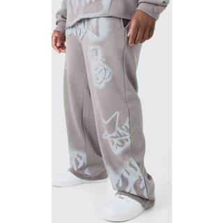 Mens Mid Grey Plus Relaxed Graffiti Applique Joggers