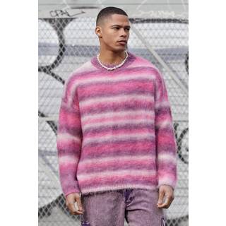 Mens Regular Knitted Brushed Stripe jumper In Pink