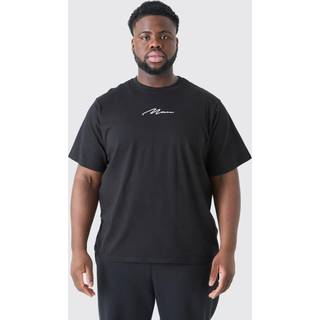 Mens Black Plus Man Signature Embroidered T-shirt