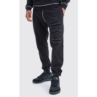 Mens Black Regular Contrast Stitch Borg Applique Jogger
