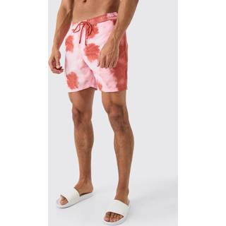 Mens Pink Mid Length Tie Dye Swim Short