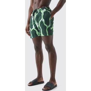 Mens Green Mid Length Leaf Swim Short