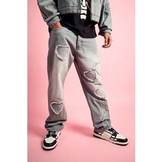 Mens Relaxed Rigid Heart Applique Jean In Light Grey