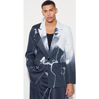Mens Grey Relaxed Fit Marble Print Blazer