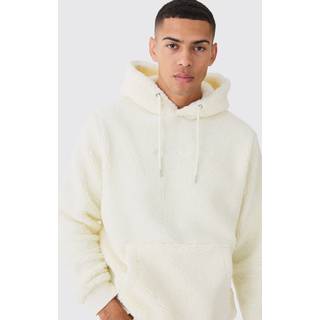 Mens Ecru Regular Fit Official Man Borg Over The Head Hoodie