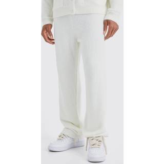Mens Ecru Relaxed Fluffy Knitted Joggers