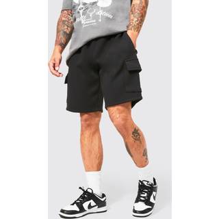 Mens Black Loose Fit Cargo Jersey Short