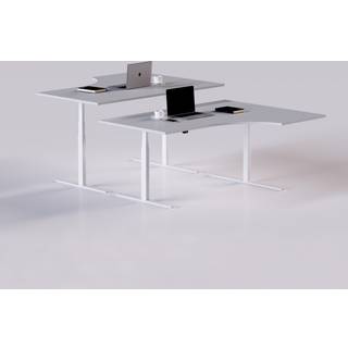 Hæve sænkebord buet - Premium, Størrelse 200x120 cm, Bordplade Lysegrå, Stativ Hvid