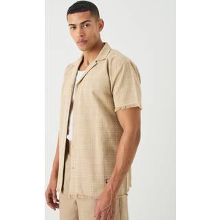 Mens Taupe Oversized Raw Hem Boucle Shirt
