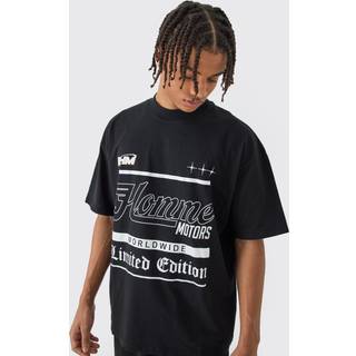 Mens Black Oversized Extended Homme Limited Text Graphic T-shirt