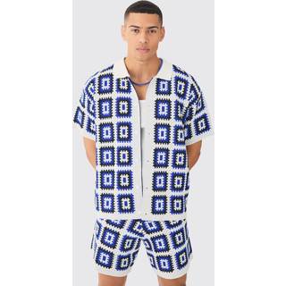 Mens Oversized Boxy Crochet Knit Shirt In White