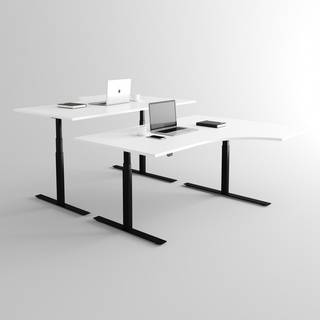 Hæve sænkebord buet - Premium, Størrelse 200x120 cm, Bordplade Hvid, Stativ Sort