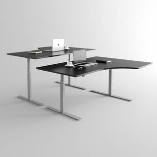 Hæve sænkebord buet - Premium, Størrelse 200x120 cm, Bordplade Sort, Stativ Sølv