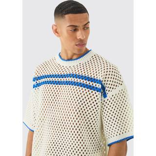 Mens Ecru Oversized Open Stitch Tipped Knitted T-shirt
