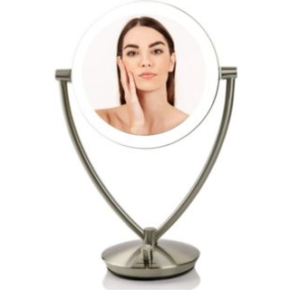 Ovente LED oplyst makeup spejl 7,5 tommer bordplade 1X 5X forstrrelsesglas Dmpbar oplyst Justerbar cirkel 360 grader dobbeltsidet akryl kant ba