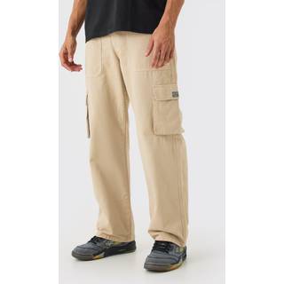 Mens Stone Fixed Waist Cargo Zip Trouser With Woven Tab