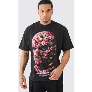 Mens Black Oversized Floral Mask T-shirt