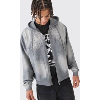 Mens Charcoal Oversized Sun Bleached 13 Zip Thru Hoodie