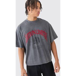 Mens Charcoal Oversized Boxy Acid Wash Edition Embroidered T-shirt