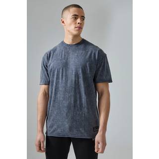Mens Black Man Active Oversized Acid Wash Raw T-shirt