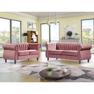 Chesterfield 3-personers og 2-personers sofaer i vintage rosa velour TRUMBO