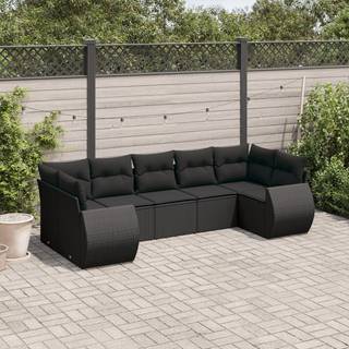 sofasæt til haven 7 dele med hynder polyrattan sort