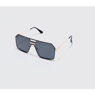 Mens Black Metal Aviator Detail Sunglasses