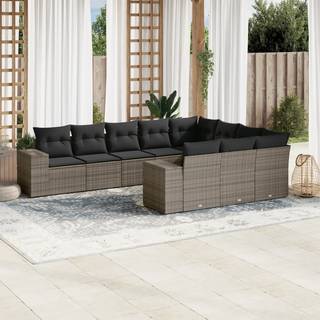 sofasæt til haven 10 dele med hynder polyrattan grå