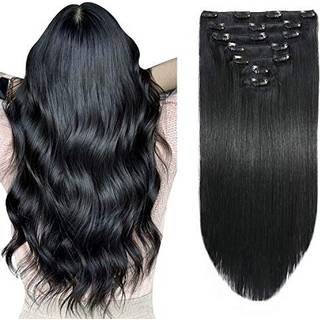 Suyya Hair Extensions Clip Ins 14 tommer 7 stk 110 g Jet Black Clip in Hair Extensions Human Hair Straight Clip in Hair Extensions Real Human Hai