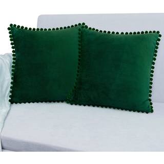PAVILIA Smaragdgrnt pudebetrk med Pom Pom 20x20 St med 2 dekorative pudebetrk til sovevrelse stetisk Sm pudepuder St til seng Fljl Euro