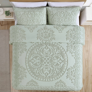 Beatrice Home Fashions Medallion Chenille Bedspad King Sham Sage