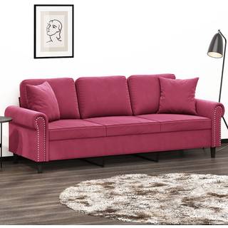 3-Personers Sofa Med Pyntepuder Velour - 180 cm / Vinrød