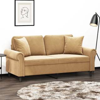3-Personers Sofa Med Pyntepuder Velour - 140 cm / Brun