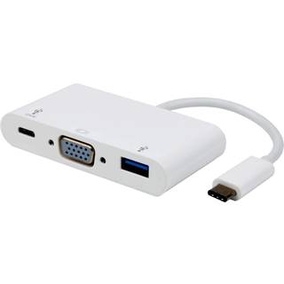 NÖRDIC 1 til 3 USB C Docking Station med 1x VGA 1920X1200 i 60Hz, 1xUSB C 100W PD Hurtig ladning og 5Gbps dataoverførselshastighed, 1xUSB 3.1