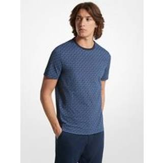 MK Signature Logo Print Cotton T-Shirt - Blue - Michael Kors