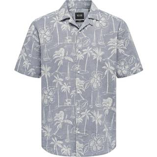 ONLY & SONS Caiden SS Regular Hawaii Linen Shirt Dress Blues