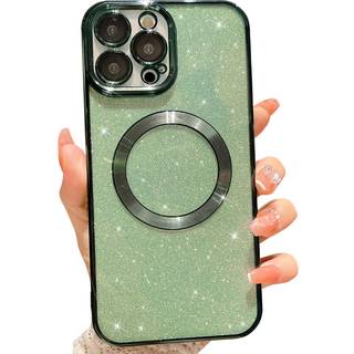 Mgqiling kompatibel med iPhone 12 Pro Magnetic Glitter Case Luxury Plettering Cute Bling Clear Telefonkasse kompatibel med MagSafe til kvindelige