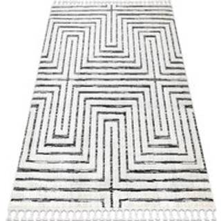 Tæppe SEVILLA Z788B Labyrinth, Græsk hvid / antracyt Tassels berbery Marokkansk shaggy 140x190 cm