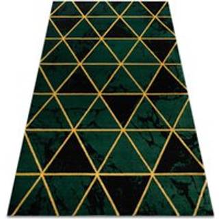 Tæppe EMERALD eksklusiv 1020 glamour, stilfuld marmor, trekanter flaske grøn / guld 80x150 cm
