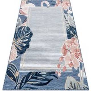 Tæppe Strukturelt BOTANIC 65240 Flamingo, blade fladvævet på balkonen, terrasse - mørkeblå 137x190 cm