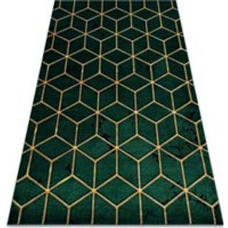 Tæppe EMERALD eksklusiv 1014 glamour, stilfuld terning flaske grøn / guld 160x220 cm
