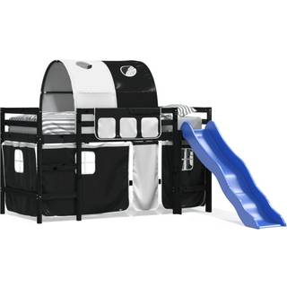 Højseng Med Tunnel Massivt Fyrretræ Hvid Og Sort - Sort / 80 x 200 cm