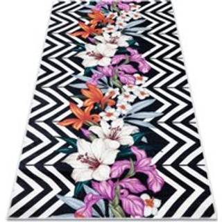 ANDRE 2300 tæppe skal blomster, zigzag skridsikker - sort / hvid 160x220 cm