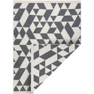 Tæppe TWIN 22992 geometrisk, bomuld, dobbeltsidet, Økologiske frynser - antracit / creme 160x220 cm