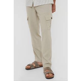 Threadbare Threadbare Cream Linen Blend Cargo Trousers