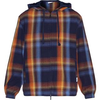 Knowledge Cotton Apparel Men's Checked Hoodie Twill Zipper Jacket Blue Check, M