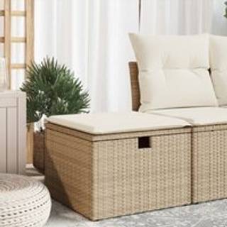 Haveskammel Med Hynde 55X55X37 Cm Polyrattan Beige - beige og cremefarvet / med opbevaring